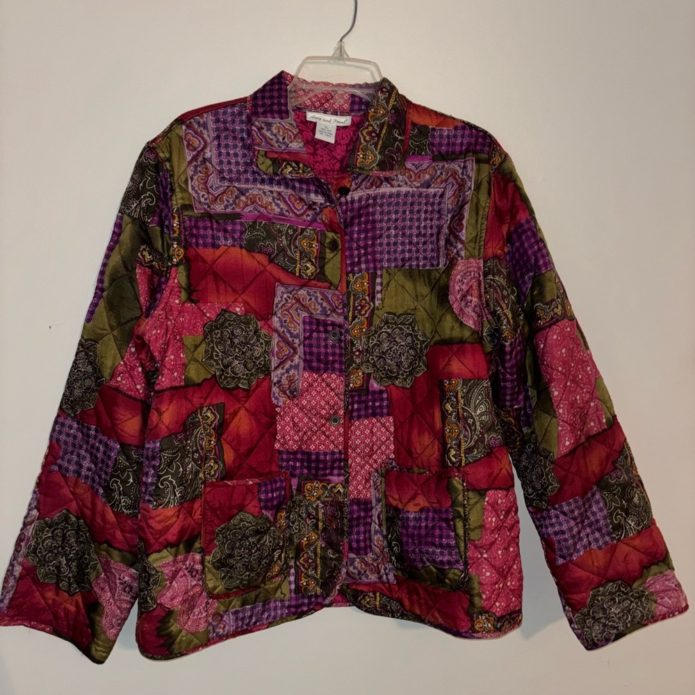 Vintage Anna And Frank 100% Silk Vintage Multicolor Patchwork Utility Jacket